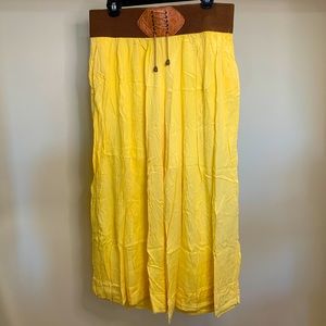 Pale Yellow Belted Wide Leg Pants